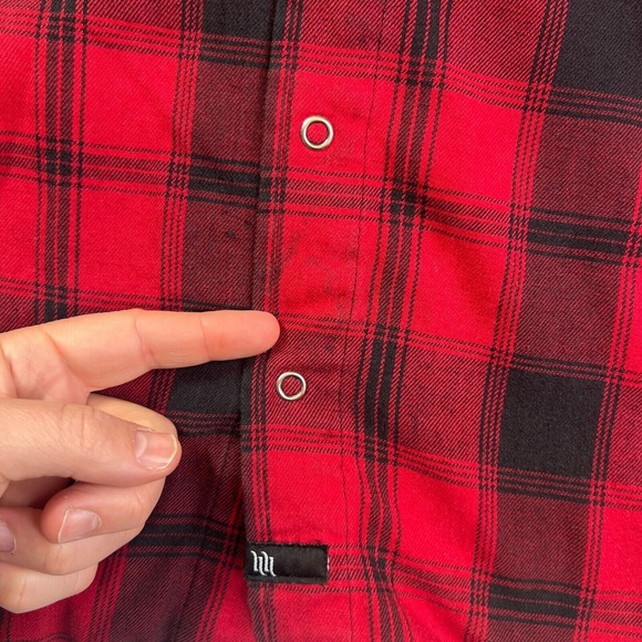 Hart Huntington Red And Black Plaid Large Snap Button Hoodie Y2k Skater Grunge - Picture 3 of 13